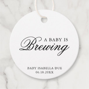 A Baby Is Brewing Elegant Calligraphy Baby Shower Favour Tags