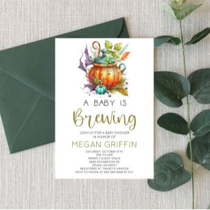 A Baby Is Brewing Fall Halloween Baby Shower Invitation