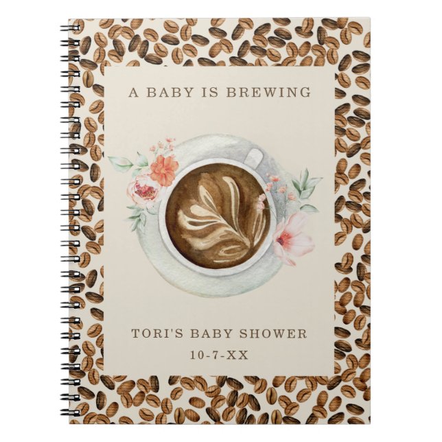 A Baby Is Brewing Floral Coffee Baby Shower Notebook (Front)