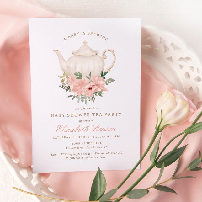 A Baby is Brewing Floral Tea Party Baby Shower Invitation (Creator Uploaded)
