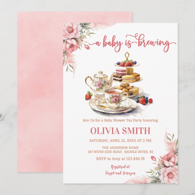 A Baby is Brewing floral Tea Party  Baby Shower Invitation (Front/Back)