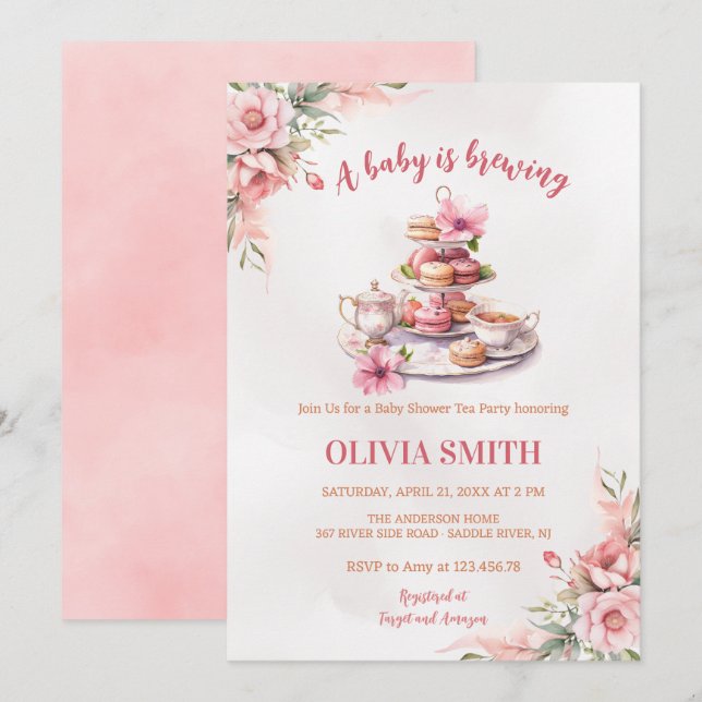 A Baby is Brewing floral Tea Party Baby Shower Invitation (Front/Back)