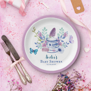A Baby is brewing floral teacups Baby shower Paper Plate