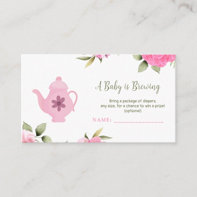 A Baby is Brewing Flower Rose Tea Baby Shower Enclosure Card (Front)