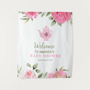 A Baby is Brewing Flower Rose Tea Baby Shower Tapestry