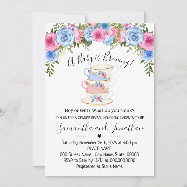 A Baby is brewing gender reveal tea baby shower Holiday Card (Front)