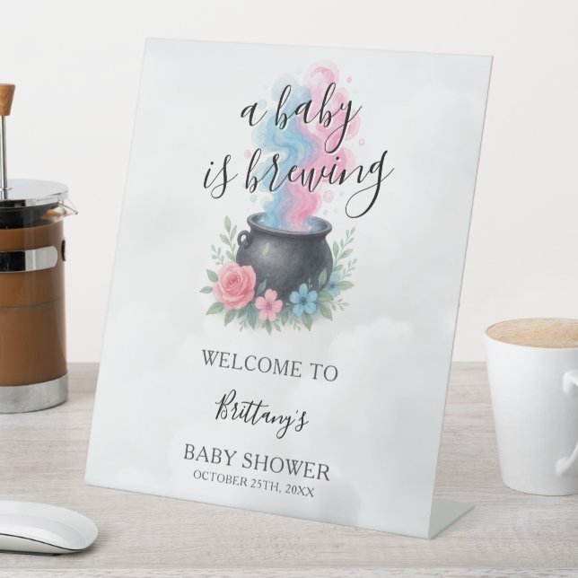 A Baby Is Brewing Gender Reveal Welcome Pedestal Sign (In SItu)