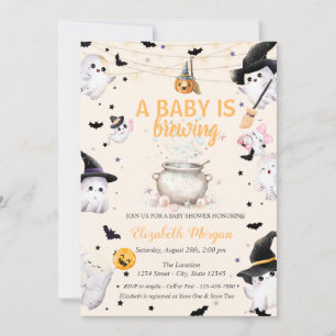 A Baby Is Brewing Ghost Dotted Baby Shower Invitation