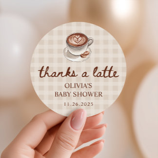 A Baby is Brewing Gingham Coffee Baby Shower Favor Classic Round Sticker