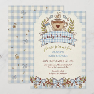 A Baby is Brewing Gingham Coffee Baby Shower Invitation