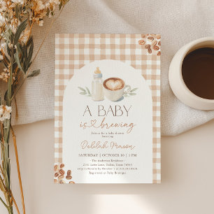 A Baby is Brewing Gingham Coffee Baby Shower Invitation