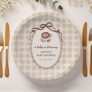 A Baby is Brewing Gingham Coffee Baby Shower Paper Plate