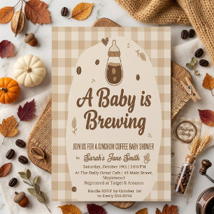 A Baby is Brewing Gingham Coffee Neutral Gender  Invitation
