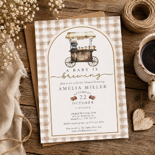 A Baby is Brewing Gingham Vintage Cart Baby Shower Invitation