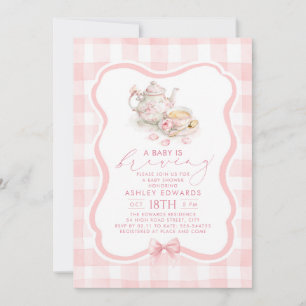 A Baby is Brewing Girl Baby Shower Pink Tea Party Invitation