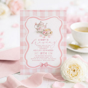 A Baby is Brewing Girl Baby Shower Pink Tea Party Invitation