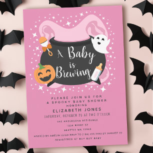 A Baby is Brewing Girl Halloween Baby Shower Invitation