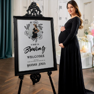 A baby is brewing Goth Baby Shower Skull & Flowers Poster