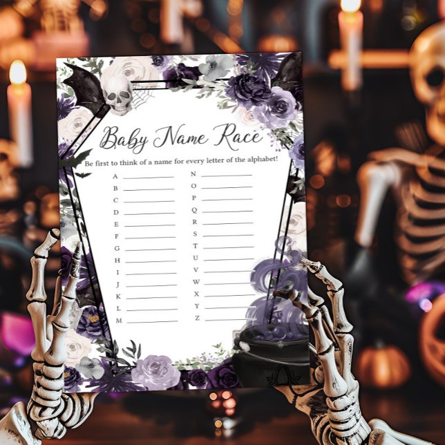 A Baby is Brewing Gothic Baby Name Race Game (Floral Gothic Coffin A Baby is Brewing Baby Shower Baby Name Race Game)
