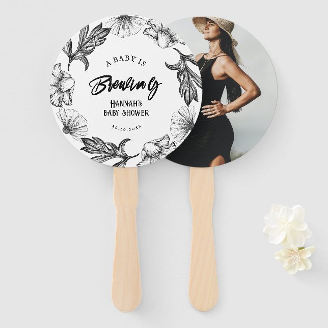 A baby is brewing Gothic Flower tattoo Baby Shower Hand Fan (Front and Back)