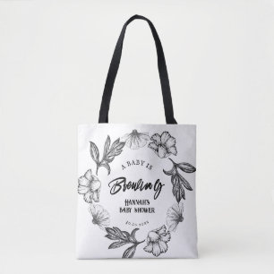 A baby is brewing Gothic Flower tattoo Baby Shower Tote Bag