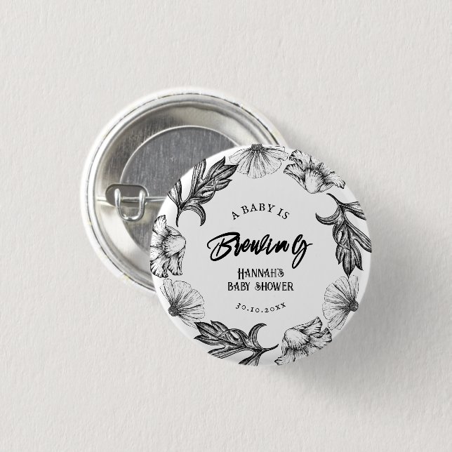 A baby is brewing Gothic Flowers tatt Baby Shower 3 Cm Round Badge (Front & Back)