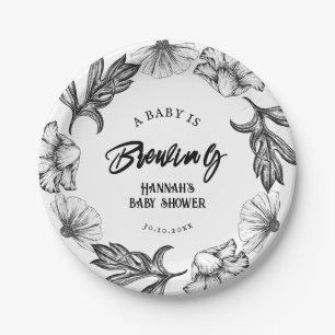 A baby is brewing Gothic Flowers tatt Baby Shower Paper Plate