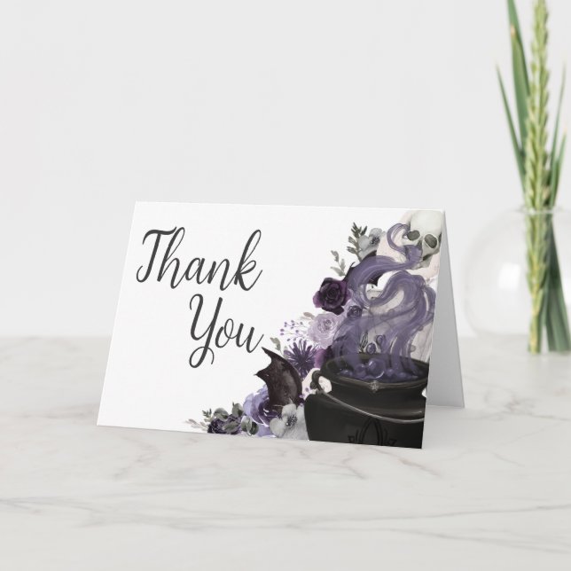 A Baby is Brewing Gothic Halloween Baby Shower Thank You Card (Front)