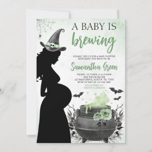A Baby is Brewing Green Halloween Baby Shower Invitation