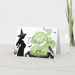 A Baby is Brewing Green Halloween Baby Shower Thank You Card