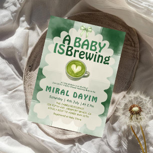 A Baby Is Brewing Green Tea Matcha Baby Shower Invitation