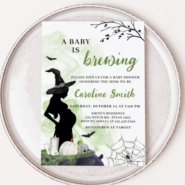 A Baby is Brewing Green Witch Baby Shower Invitation (Green Witch A Baby is Brewing Baby Shower Invitation)