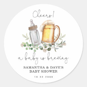 A baby is brewing   Greenery Beer Baby Shower Clas Classic Round Sticker