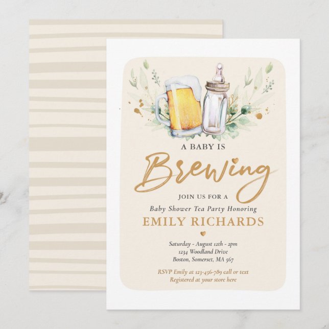 A Baby Is Brewing Greenery Beer Coed Baby Shower Invitation (Front/Back)