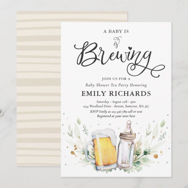 A Baby Is Brewing Greenery Beer Coed Baby Shower Invitation (Front/Back)