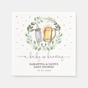 A Baby is Brewing Greenery Beer Coed Baby Shower Napkin