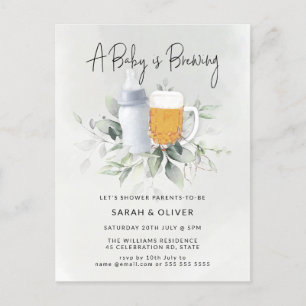 A Baby is Brewing Greenery Boy Baby Shower Invita Postcard