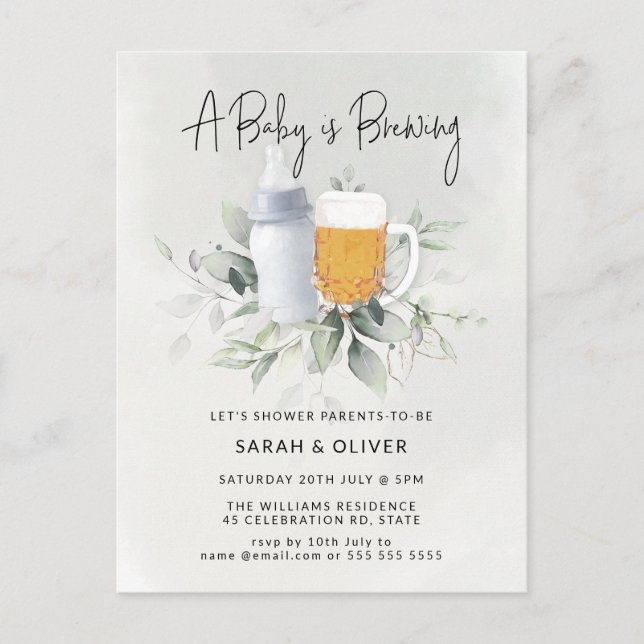 A Baby is Brewing Greenery Boy Baby Shower  Invita Postcard (Front)