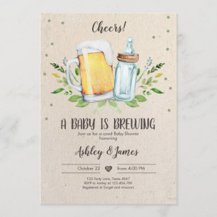 A Baby is Brewing Greenery Cheers Coed Baby Shower Invitation