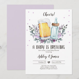 A Baby is Brewing Greenery Cheers Coed Baby Shower Invitation