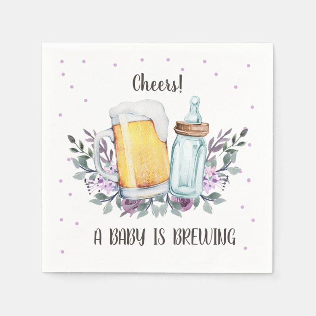A Baby is Brewing Greenery Cheers Coed Baby Shower Napkin (Front)