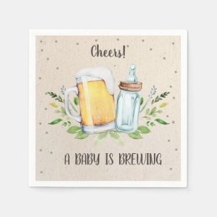 A Baby is Brewing Greenery Cheers Coed Baby Shower Napkin