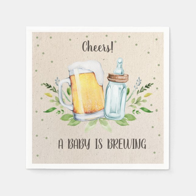 A Baby is Brewing Greenery Cheers Coed Baby Shower Napkin (Front)