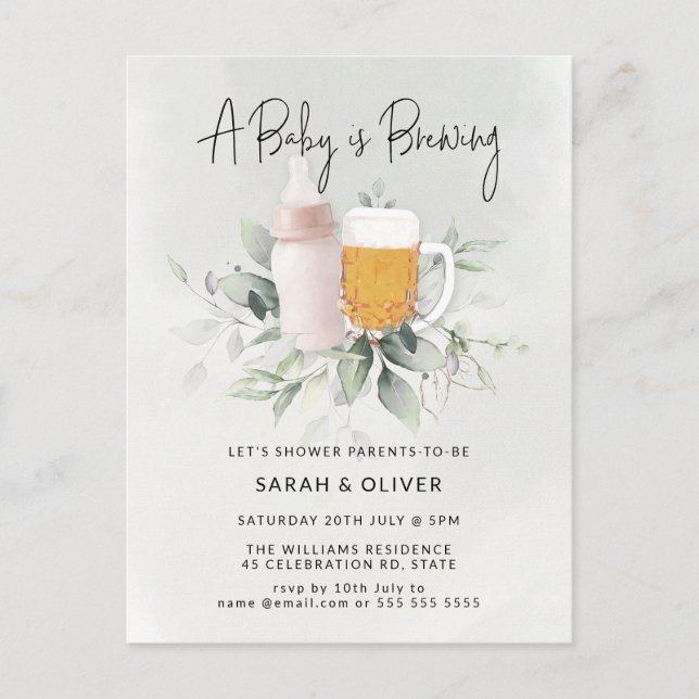 A Baby is Brewing Greenery Girl Baby Shower  Postcard (Front)