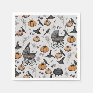 A Baby is Brewing Grey Victorian Baby Carriage Napkin