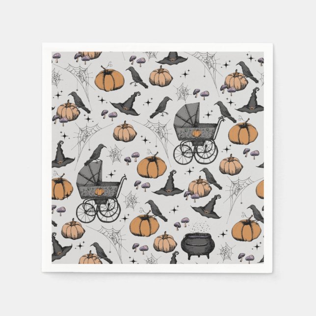 A Baby is Brewing Grey Victorian Baby Carriage Napkin (Front)