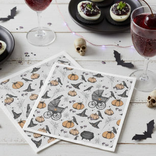 A Baby is Brewing Grey Victorian Baby Carriage Napkin