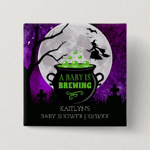 A Baby Is Brewing Halloween Baby Shower 15 Cm Square Badge