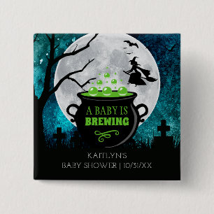 A Baby Is Brewing Halloween Baby Shower 15 Cm Square Badge
