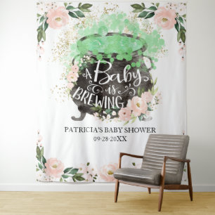 A Baby Is Brewing Halloween Baby Shower Backdrop Tapestry